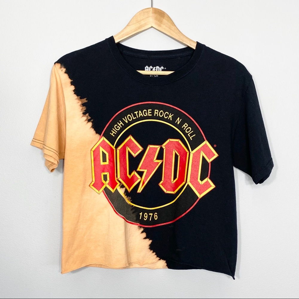 AC/DC graphic reverse tie dye band crop tee Sz SM